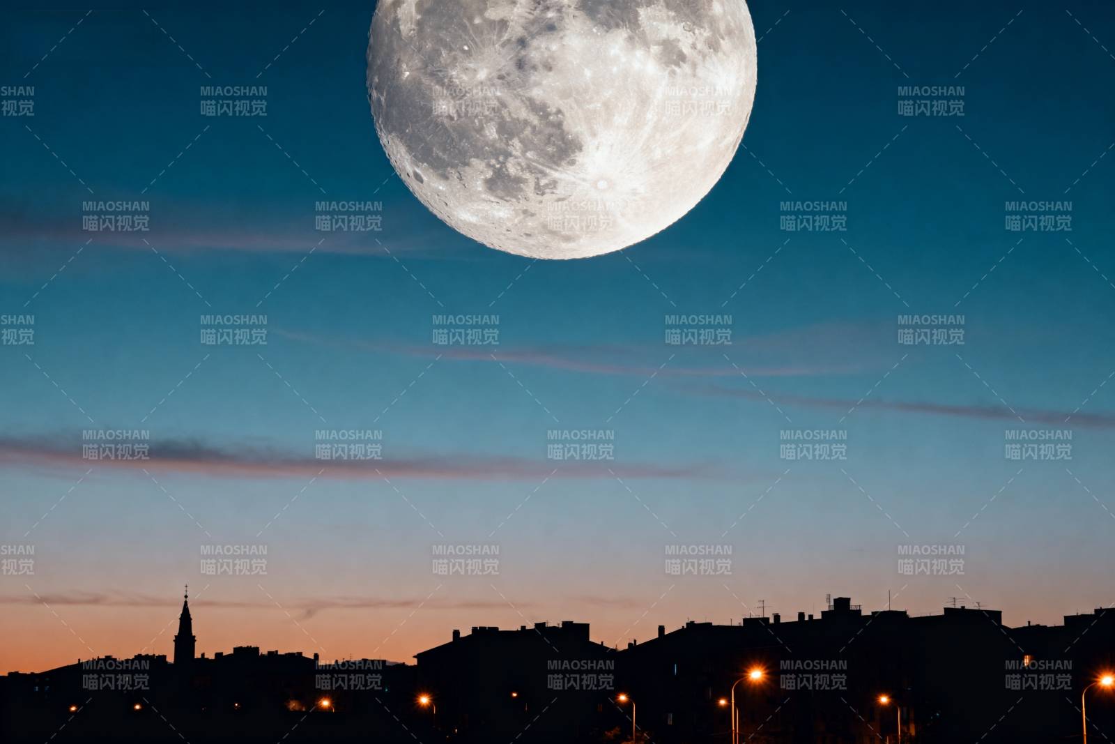 月升城市夜景图片