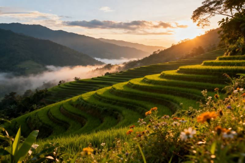 梯田晨曦图片