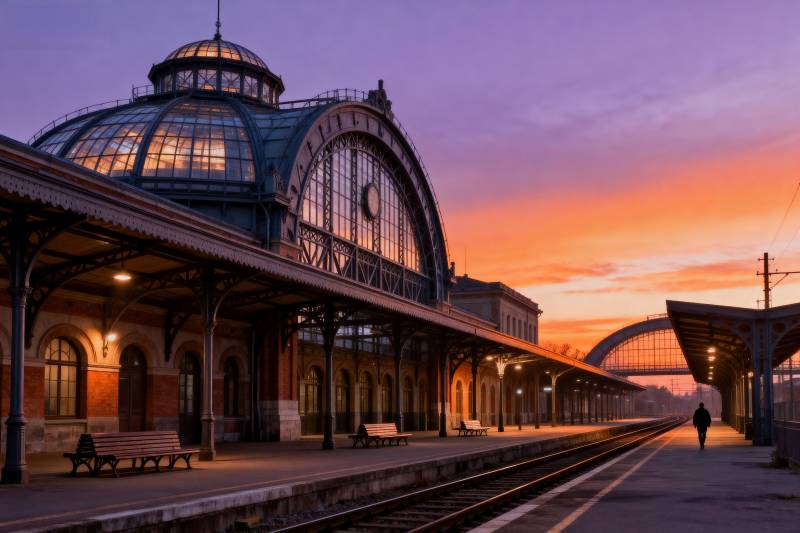 车站黄昏美景图片