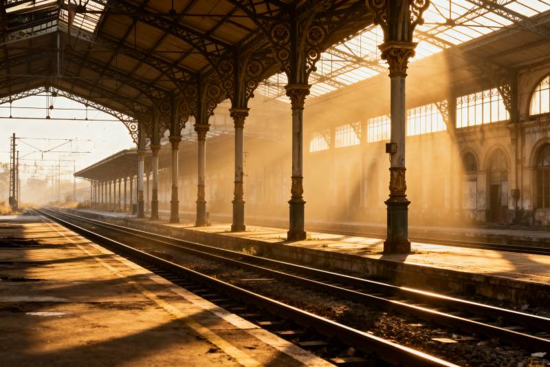 晨光中的车站图片