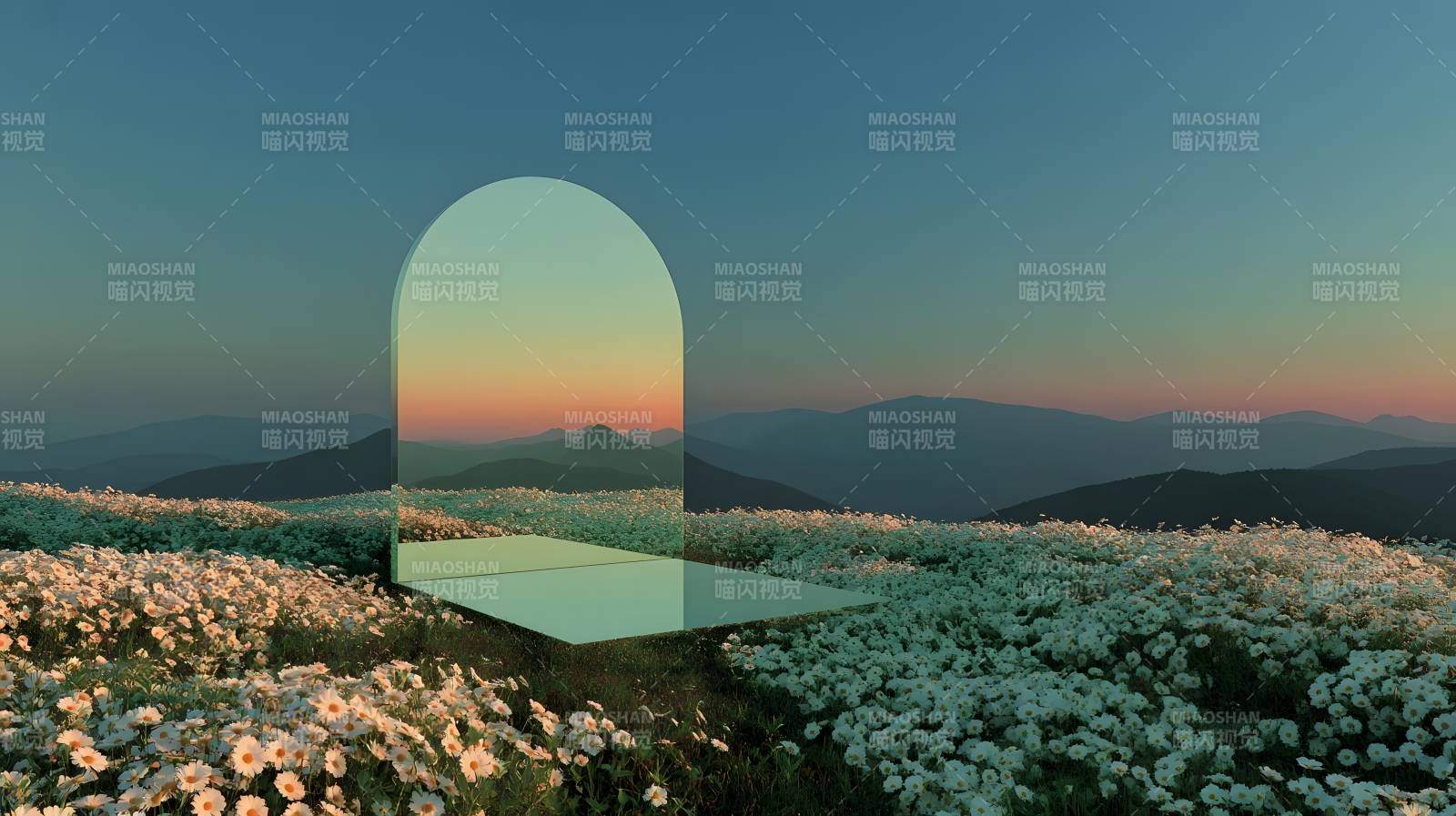 花海中的拱门图片