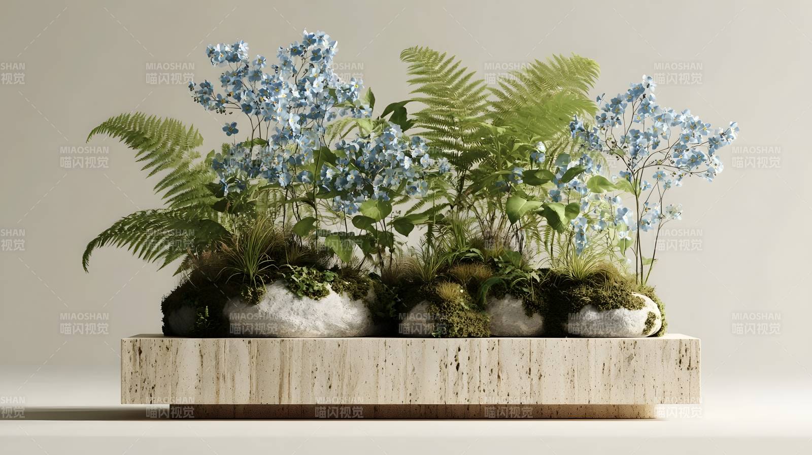 蓝花绿植盆景图片