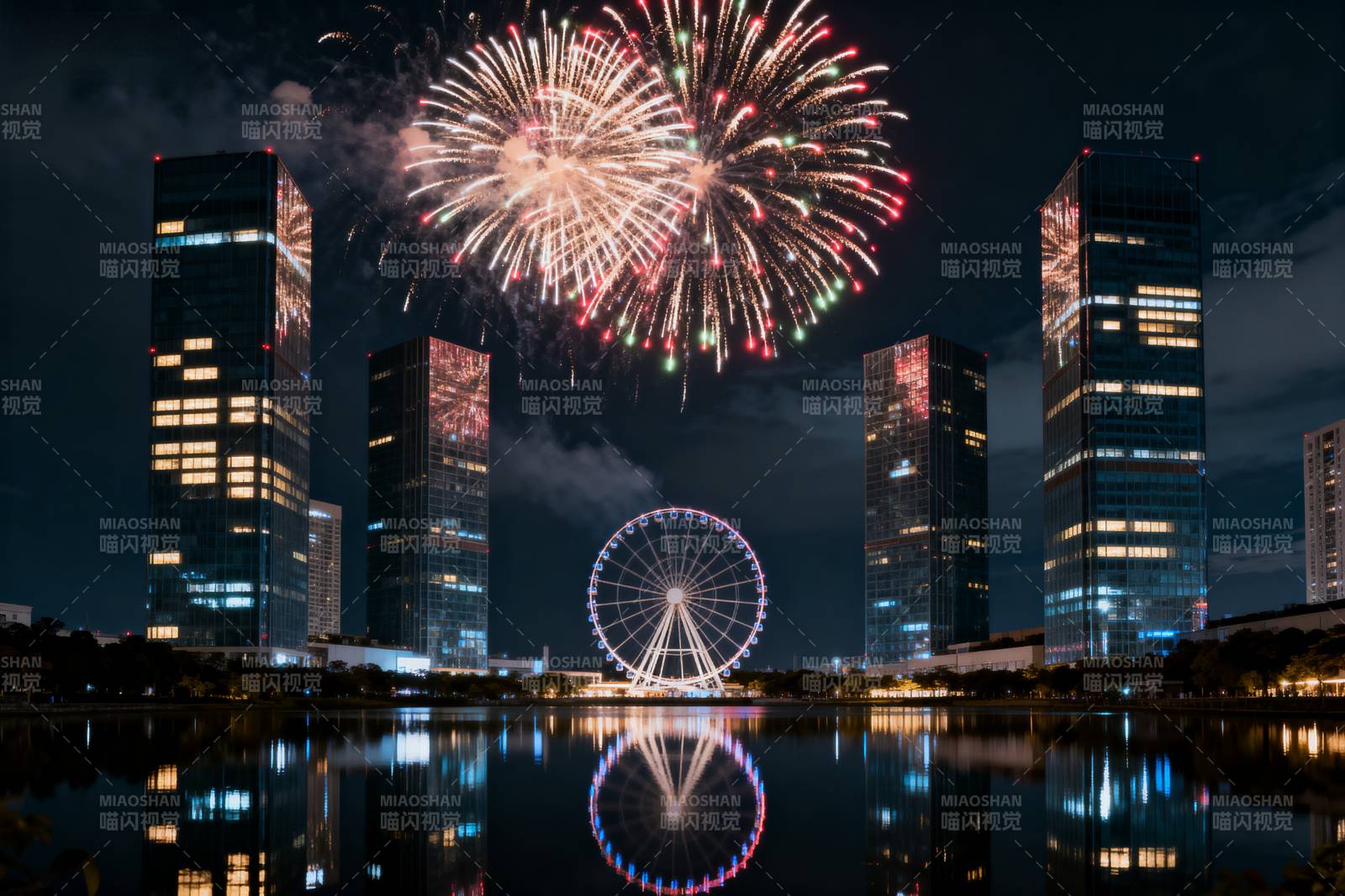 夜景烟花璀璨绽放图片