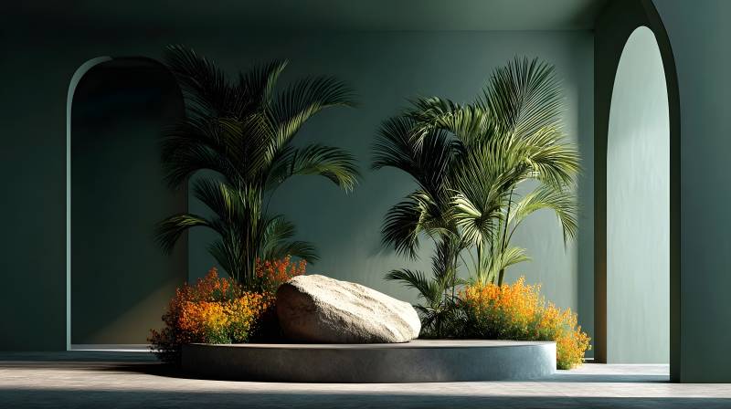 绿植石景静谧空间图片