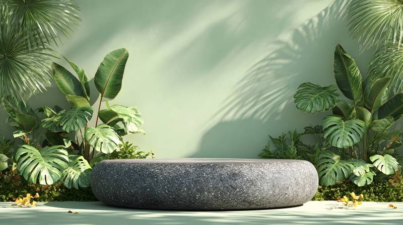 绿植环绕的石台图片