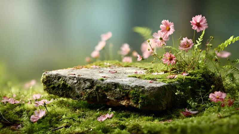 青苔石上花图片