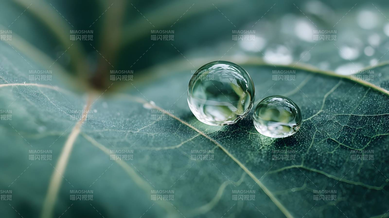 叶上晶莹水珠图片