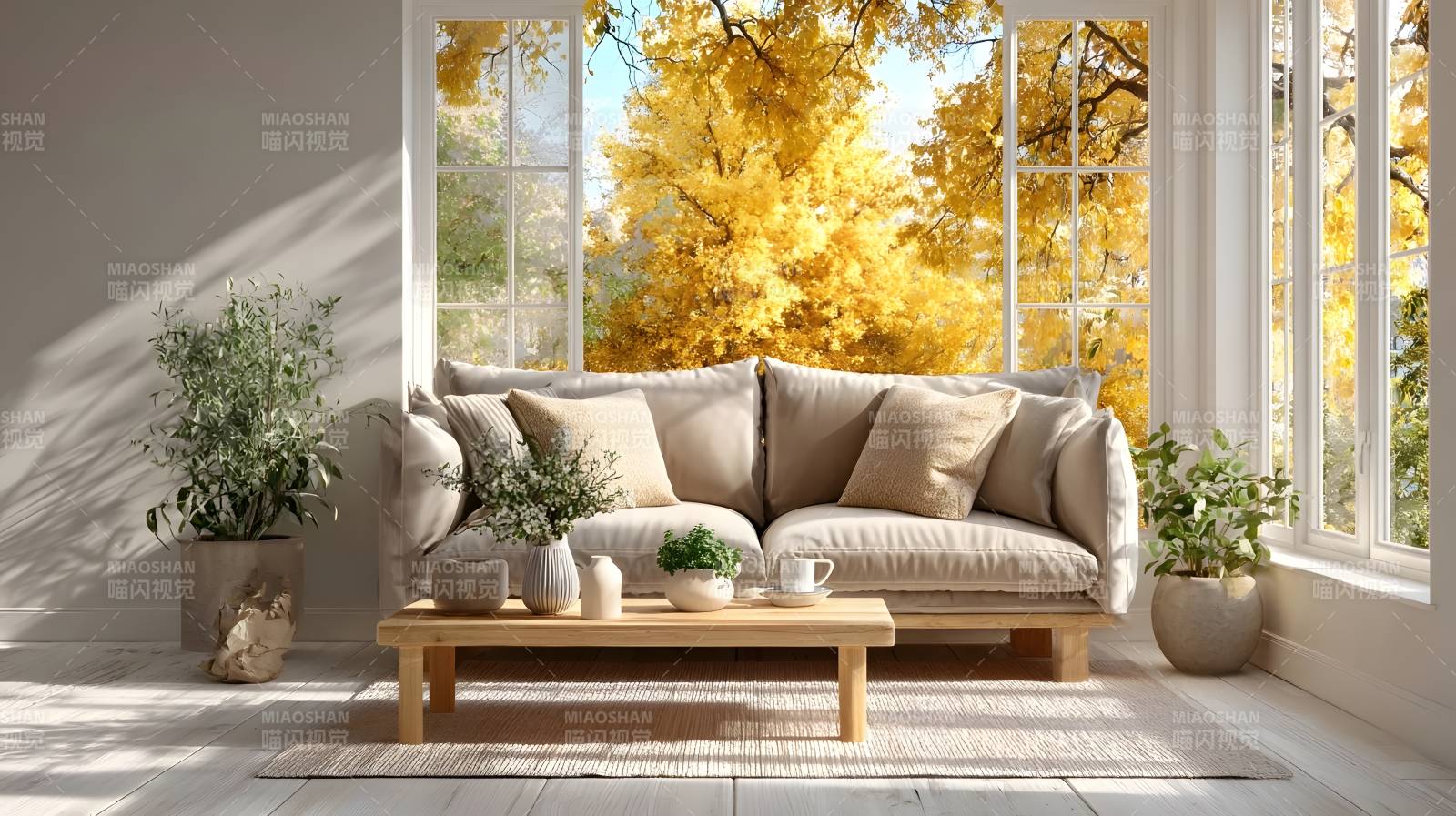 秋日客厅美景图片