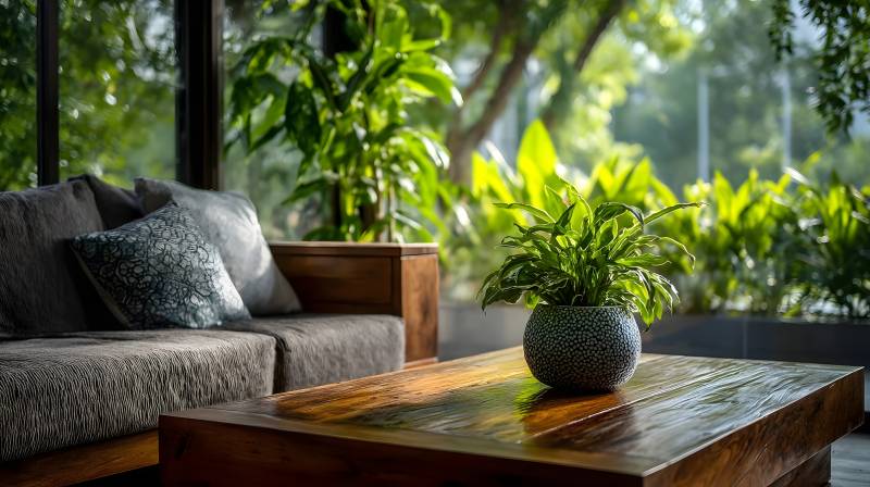 绿意盎然的客厅一角图片