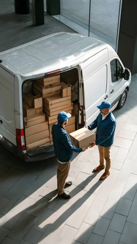 快递员交接包裹图片