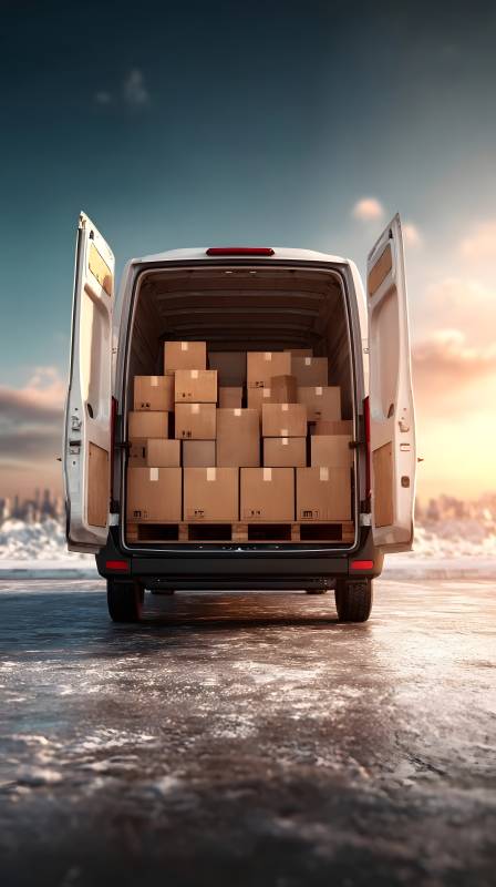 货车满载货物前行图片