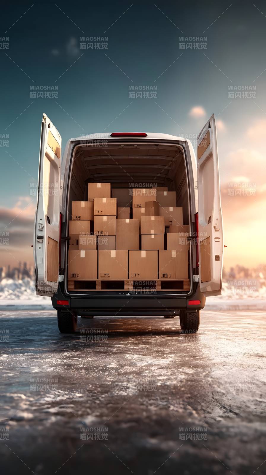 货车满载货物前行图片