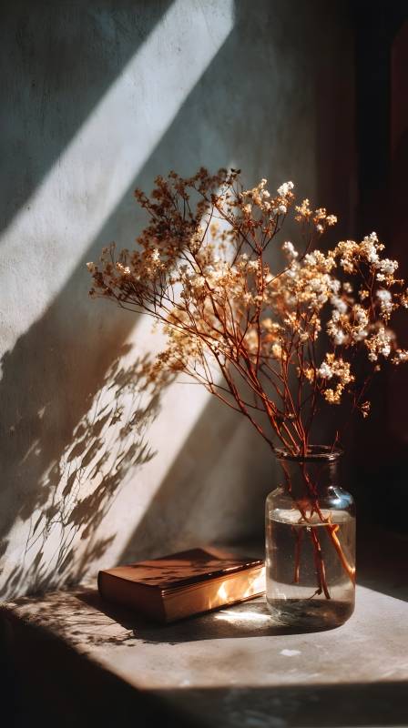 光影中的干花静物图片