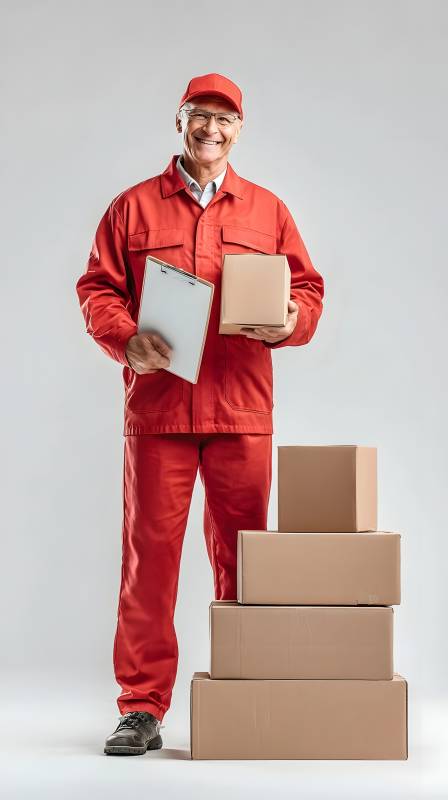 快递员微笑送包裹图片