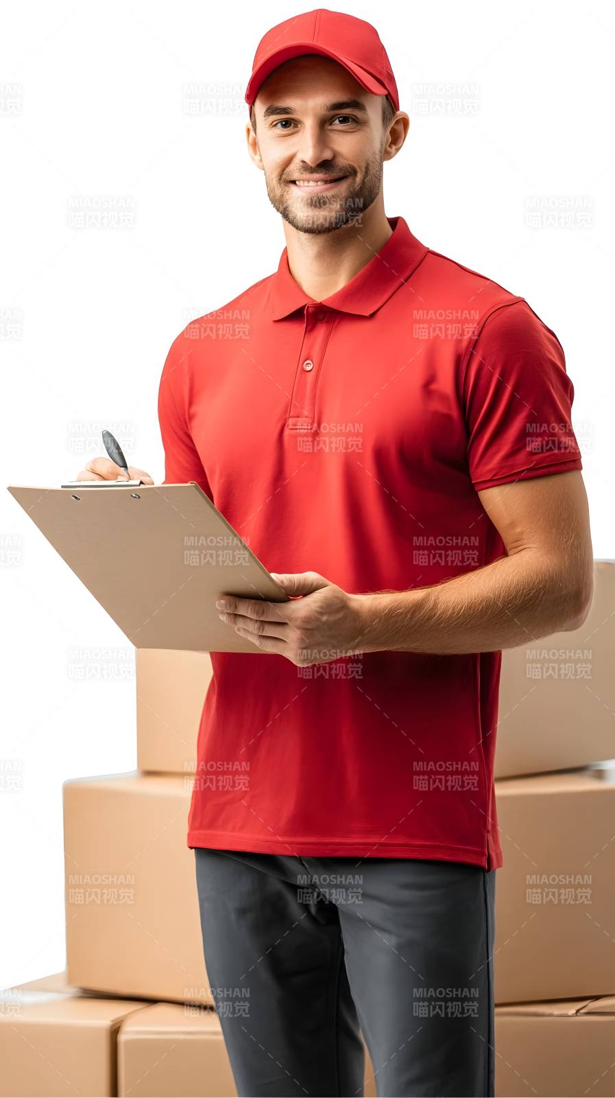 快递员微笑签收中图片