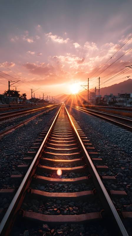 夕阳下的铁轨图片