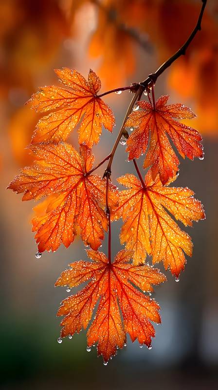 秋叶滴露图片