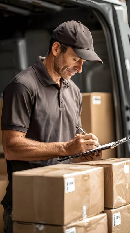 快递员核对包裹图片