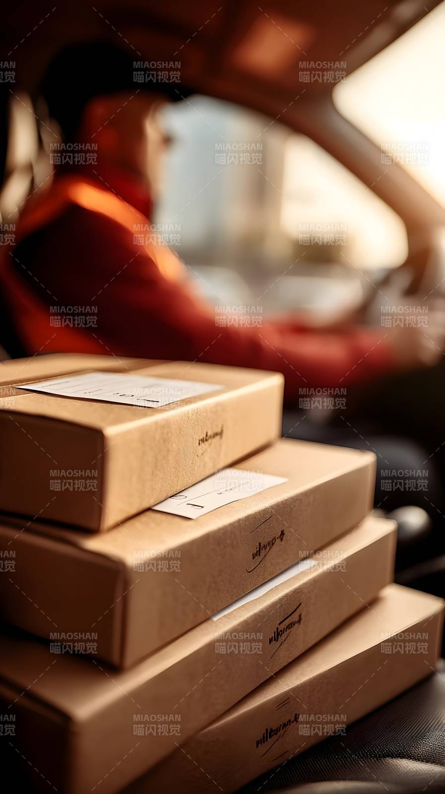 快递包裹堆叠车中图片