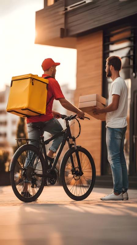 外卖小哥送餐中图片