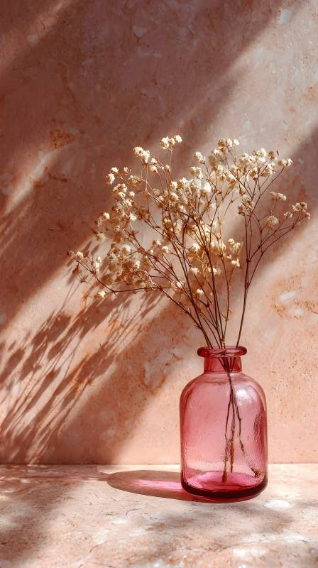 光影中的干花瓶图片