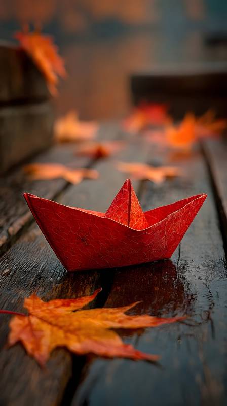 秋叶纸船图片