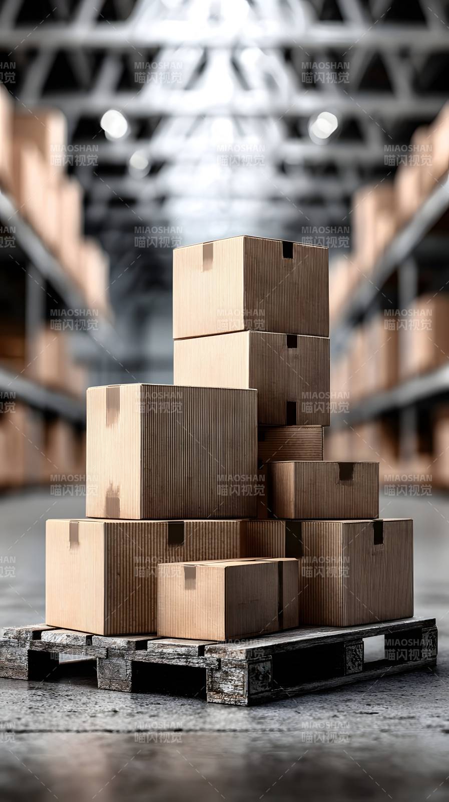 仓库中的纸箱堆叠图片