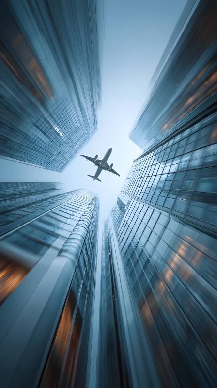 都市之巅 飞机掠过图片