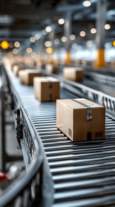 物流传送带上的包裹图片