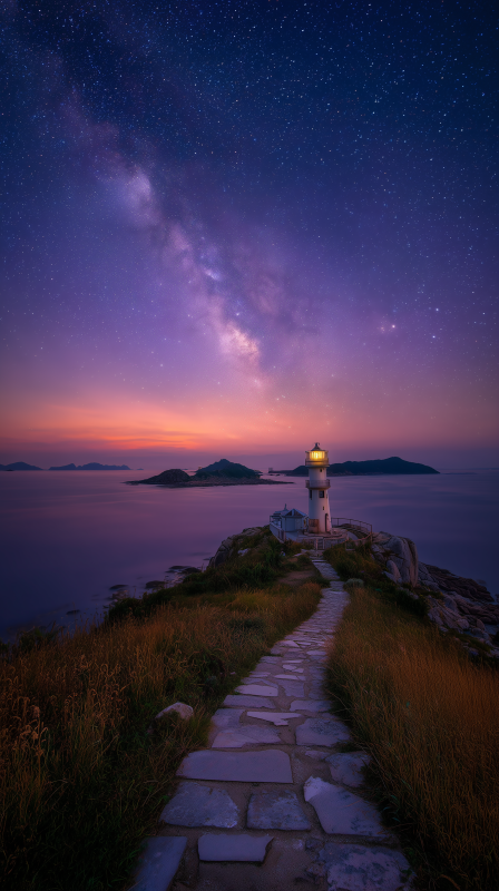 星河灯塔夜景图片