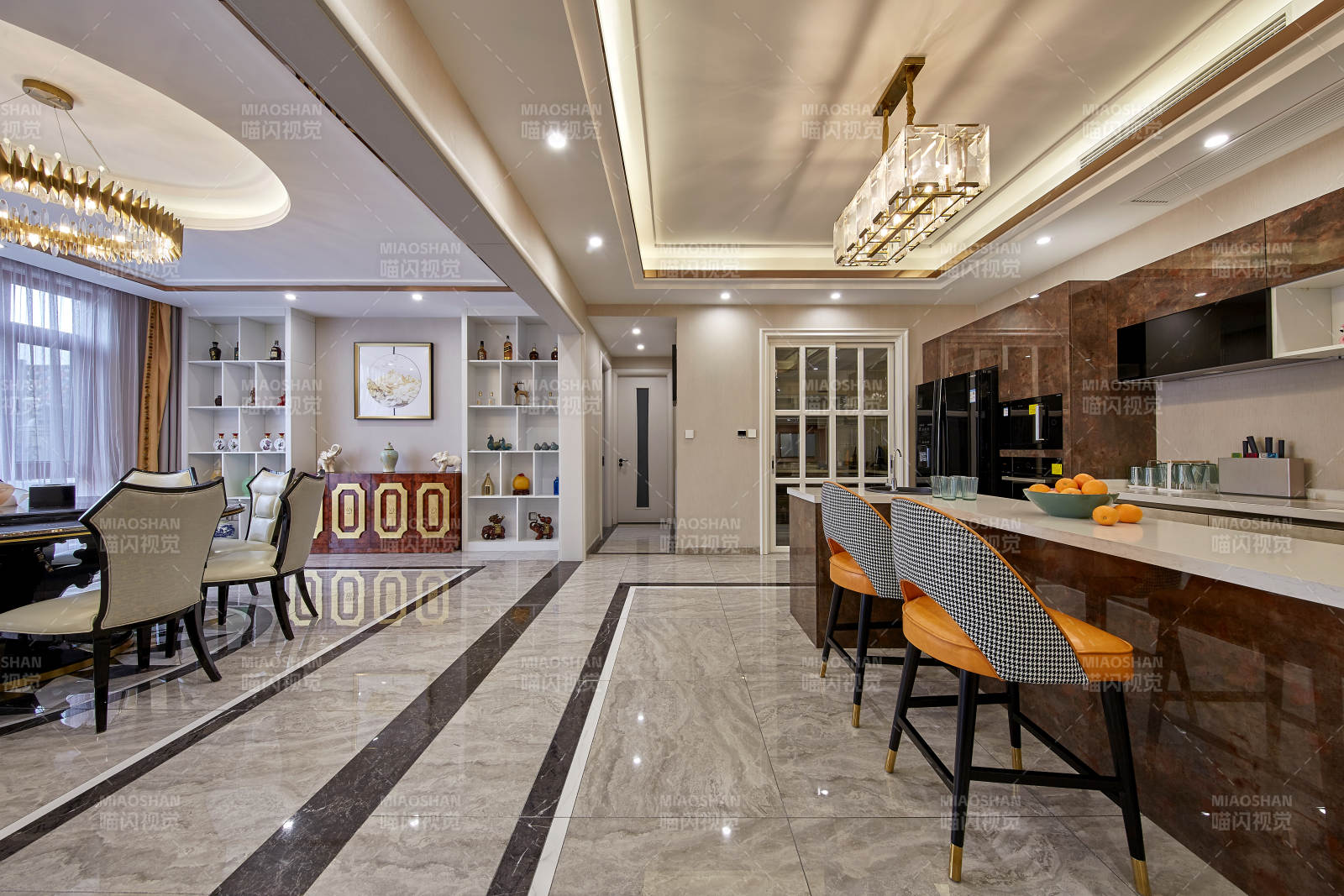 现代豪华厨房客厅图片