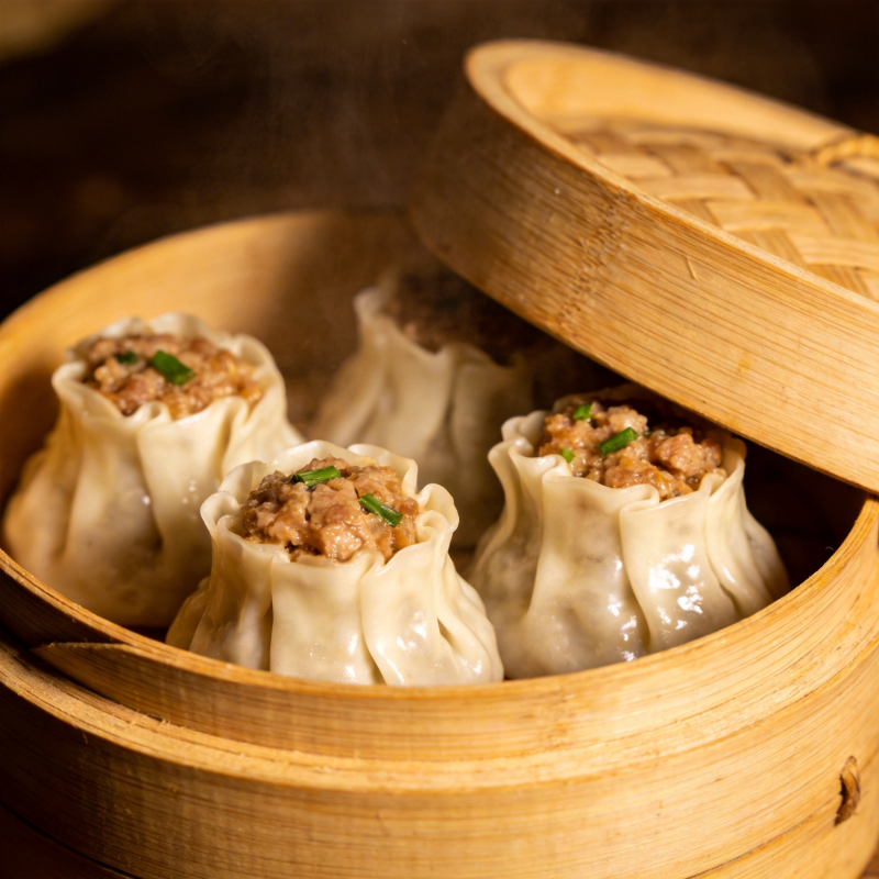 蒸笼里的美味烧麦图片