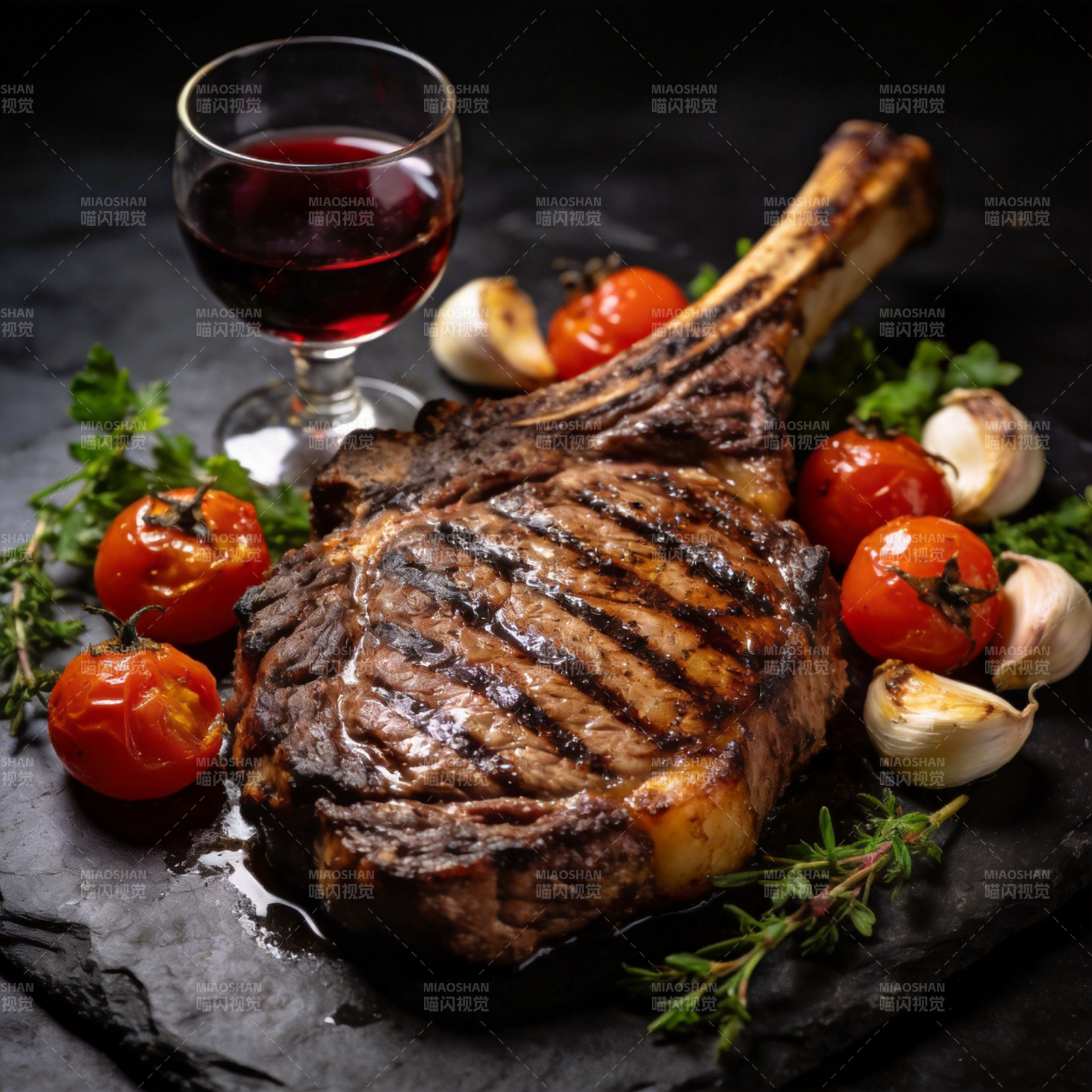 烤羊排配红酒图片