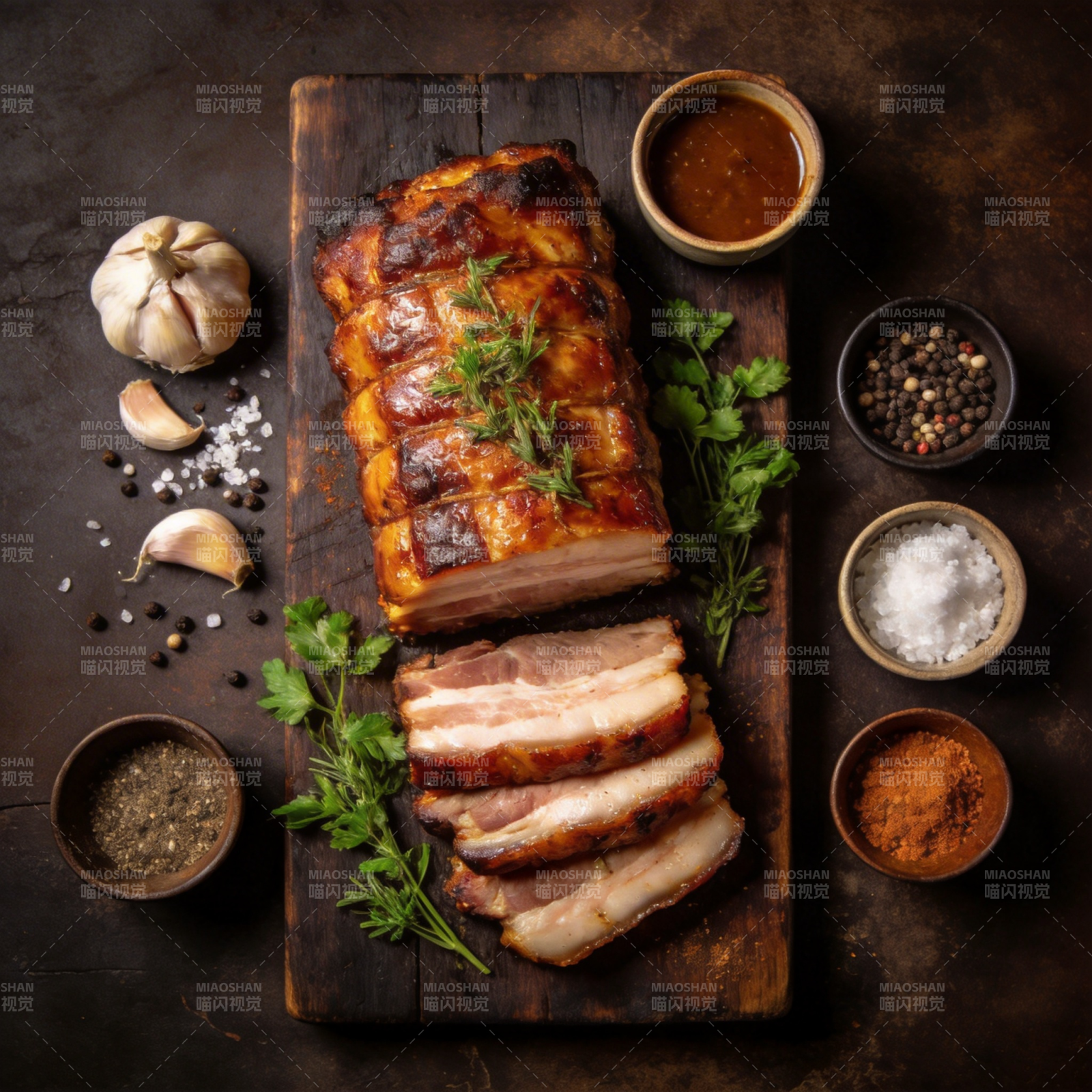 烤五花肉配香料图片