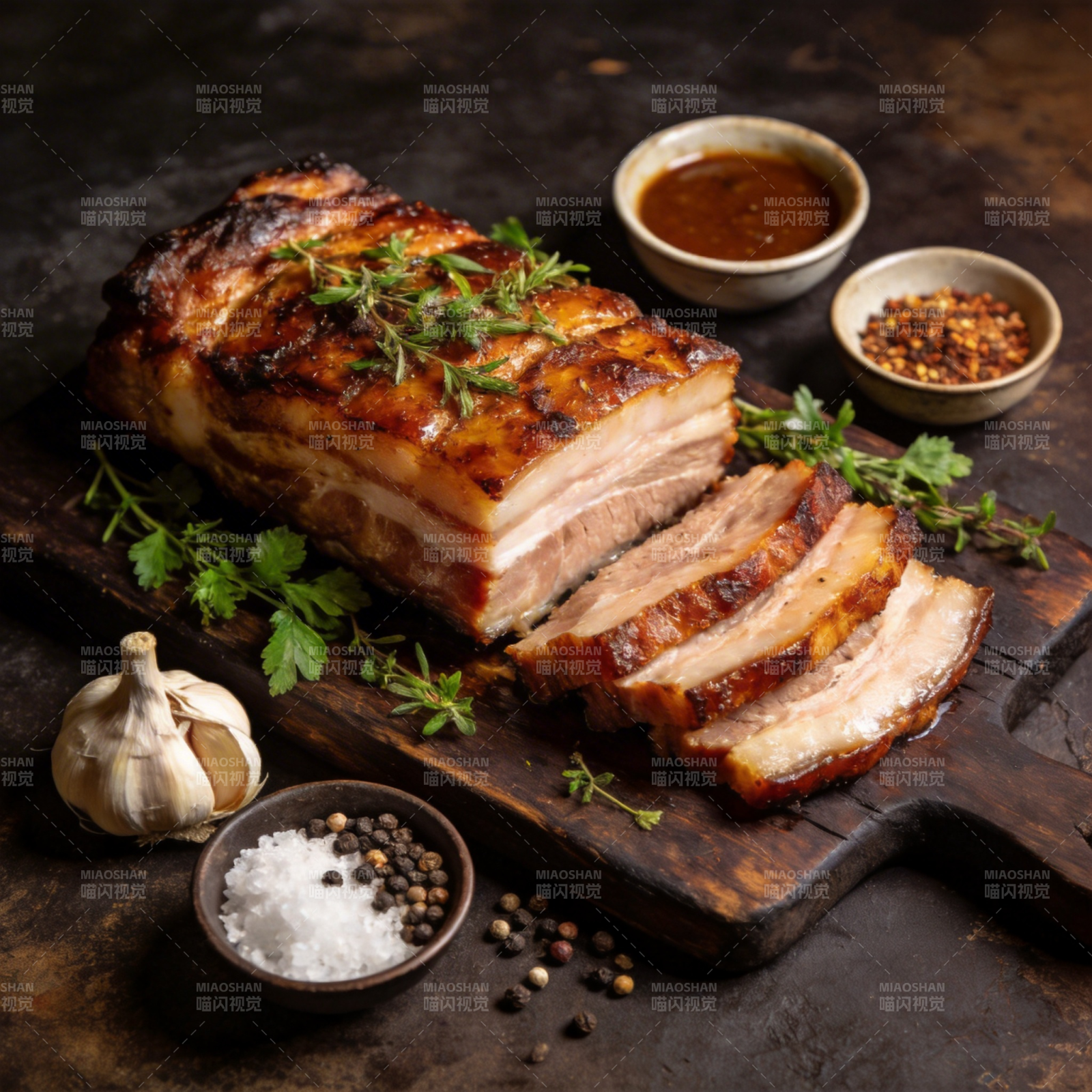 烤五花肉配香料图片