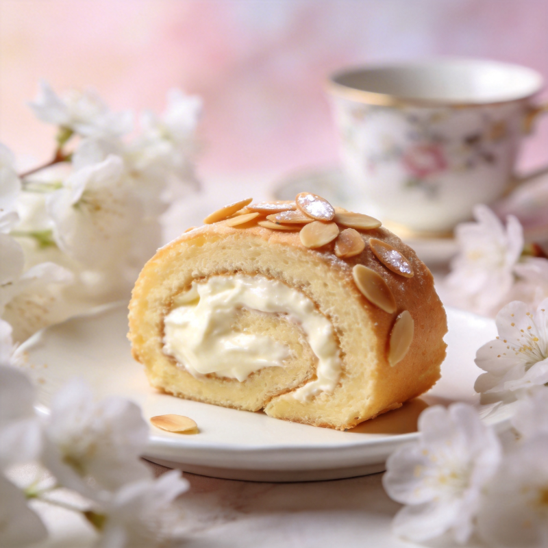 樱花奶油蛋糕卷图片