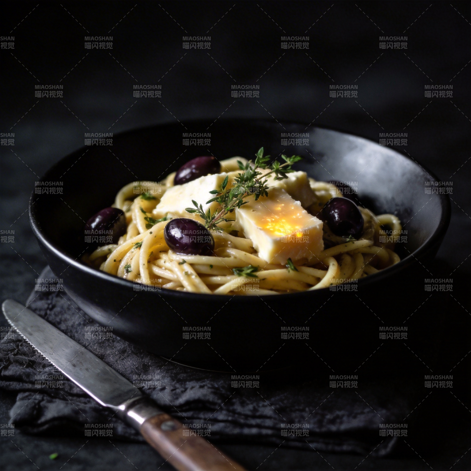 意面配橄榄与奶酪图片