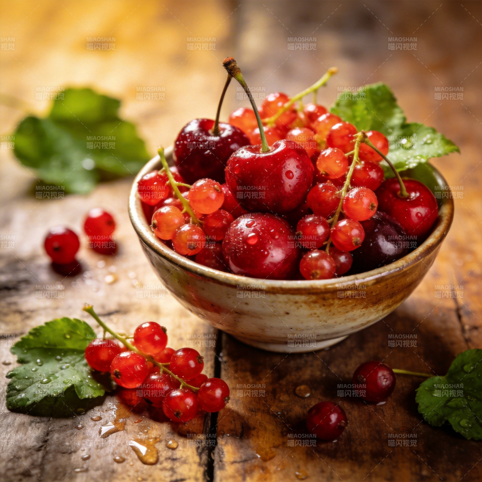 鲜红浆果盛碗中图片