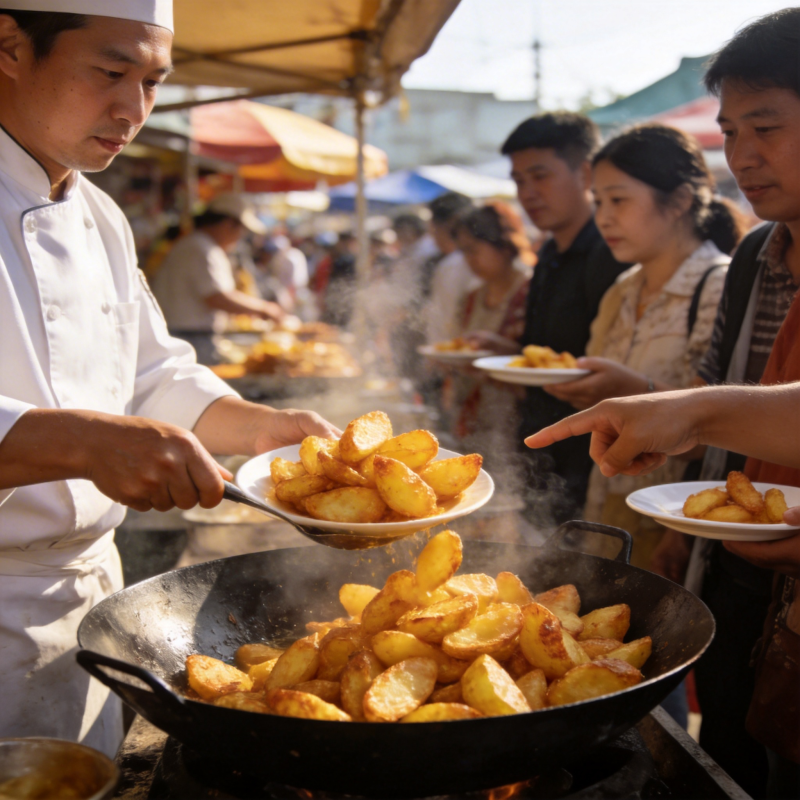 街头炒土豆图片