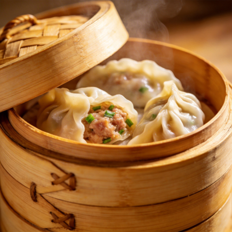 热气腾腾的蒸饺图片