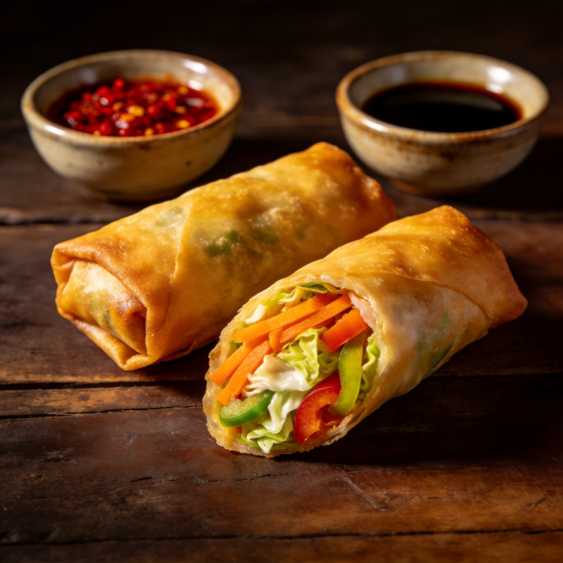 金黄春卷配酱料图片