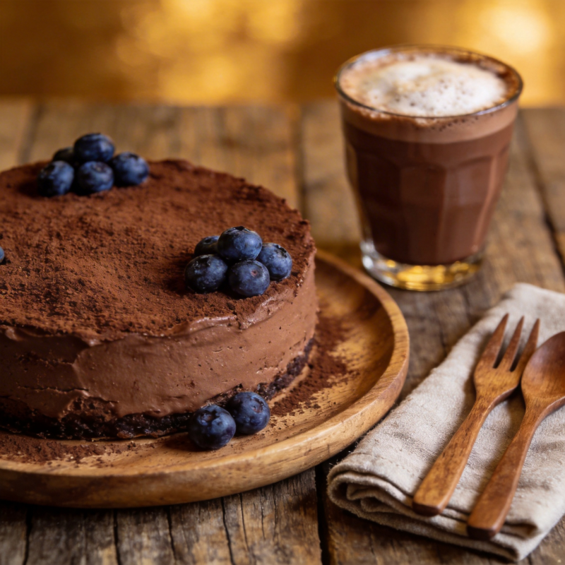 巧克力蛋糕配热可可图片