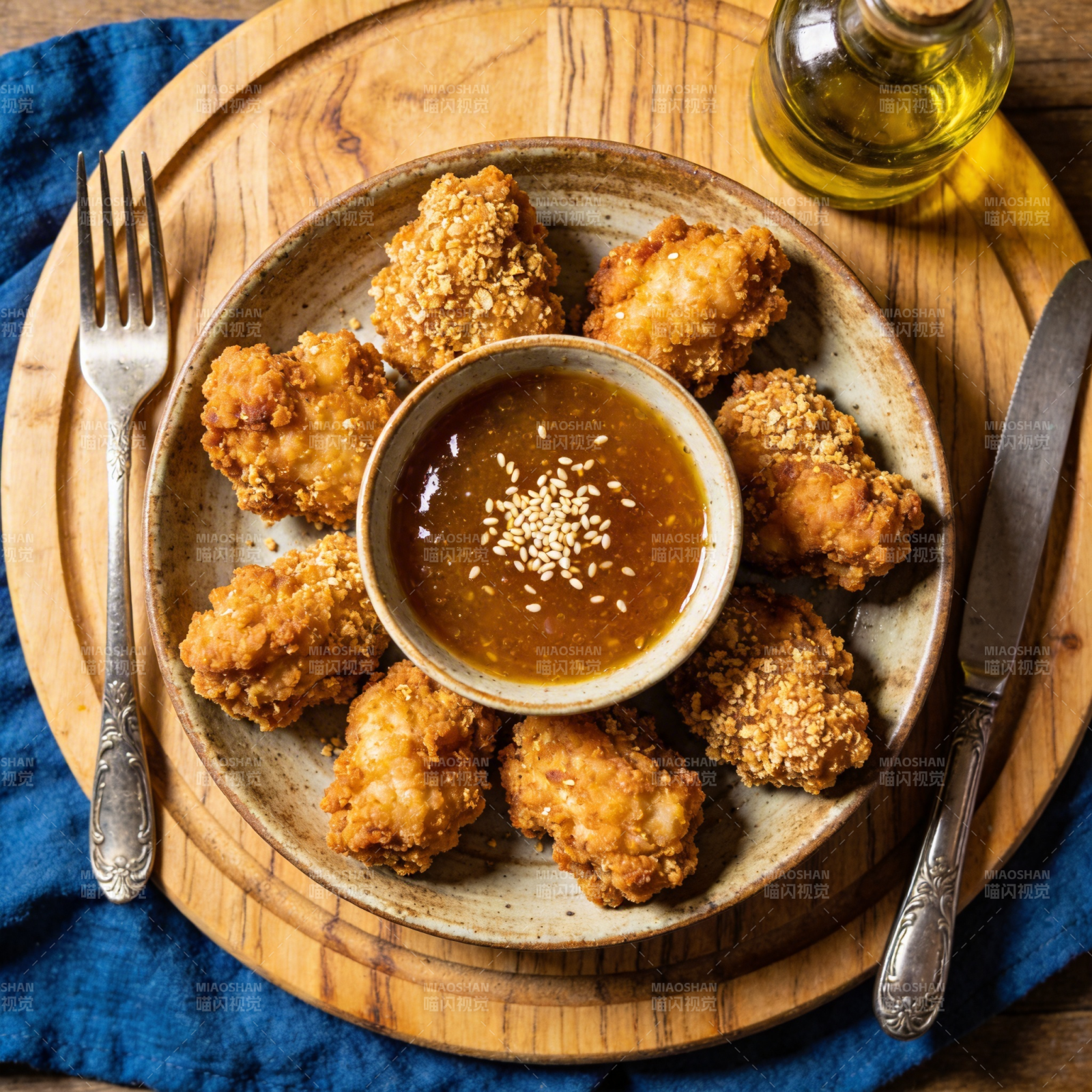 酥炸鸡块配酱汁图片