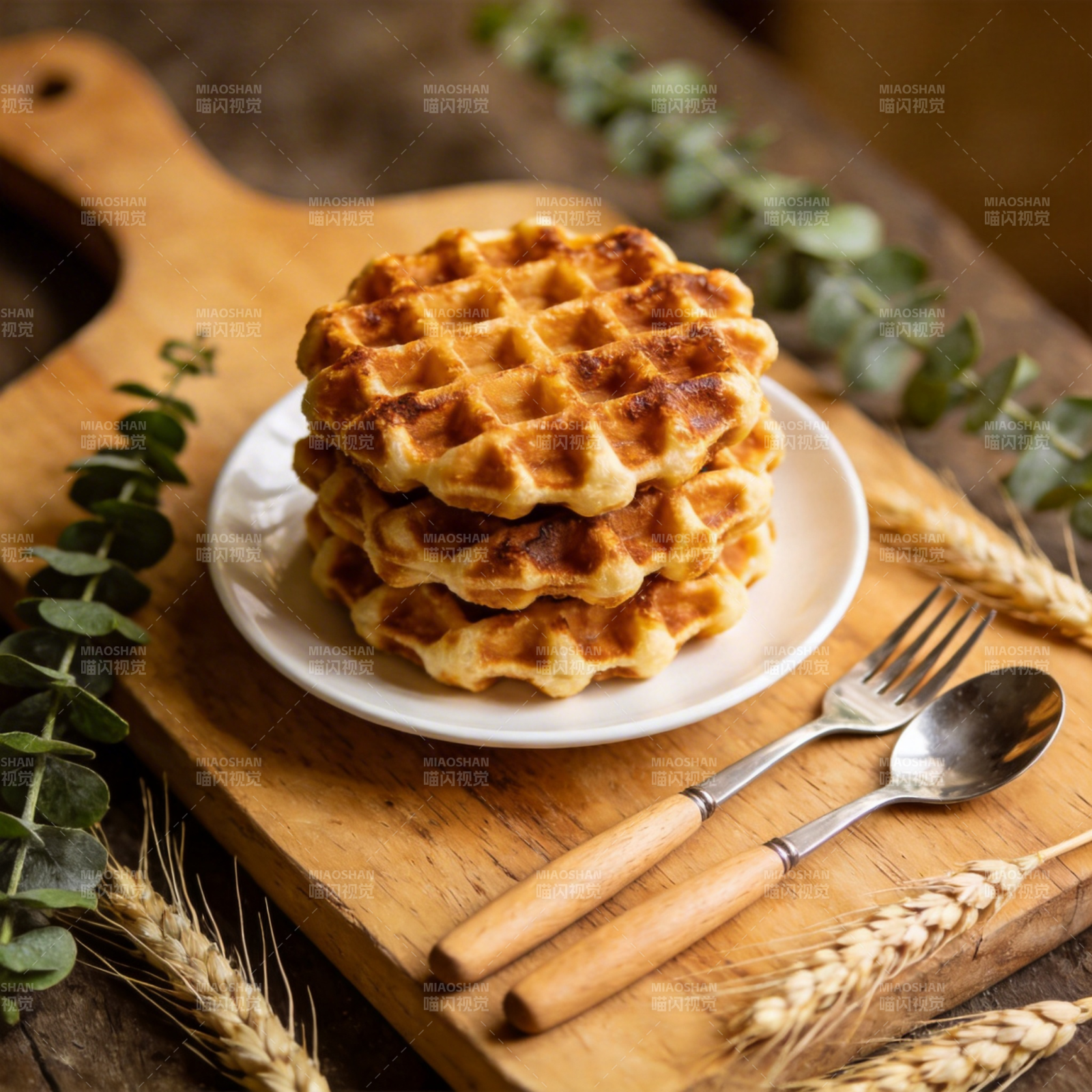 金黄华夫饼叠盘图片