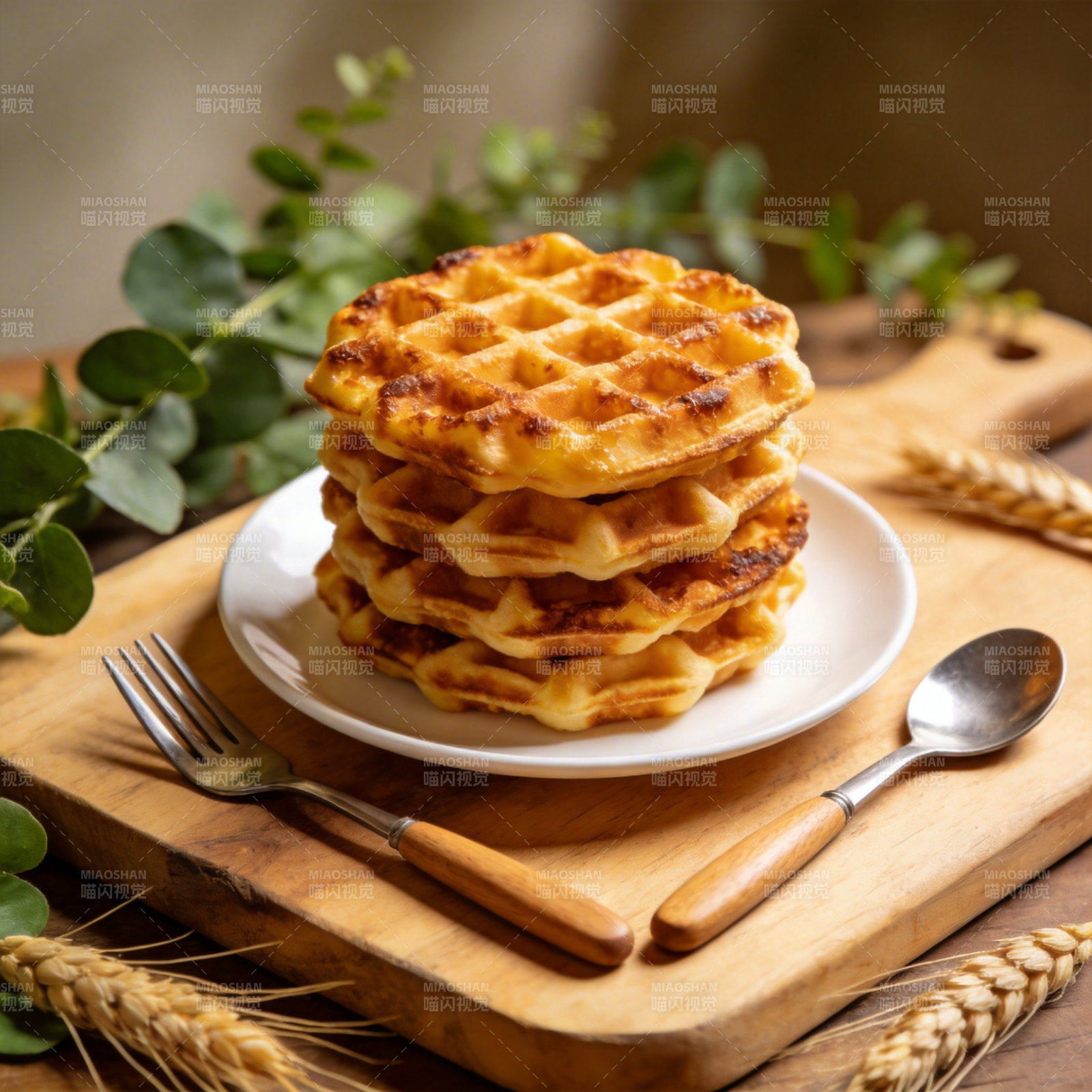 金黄华夫饼堆叠图片