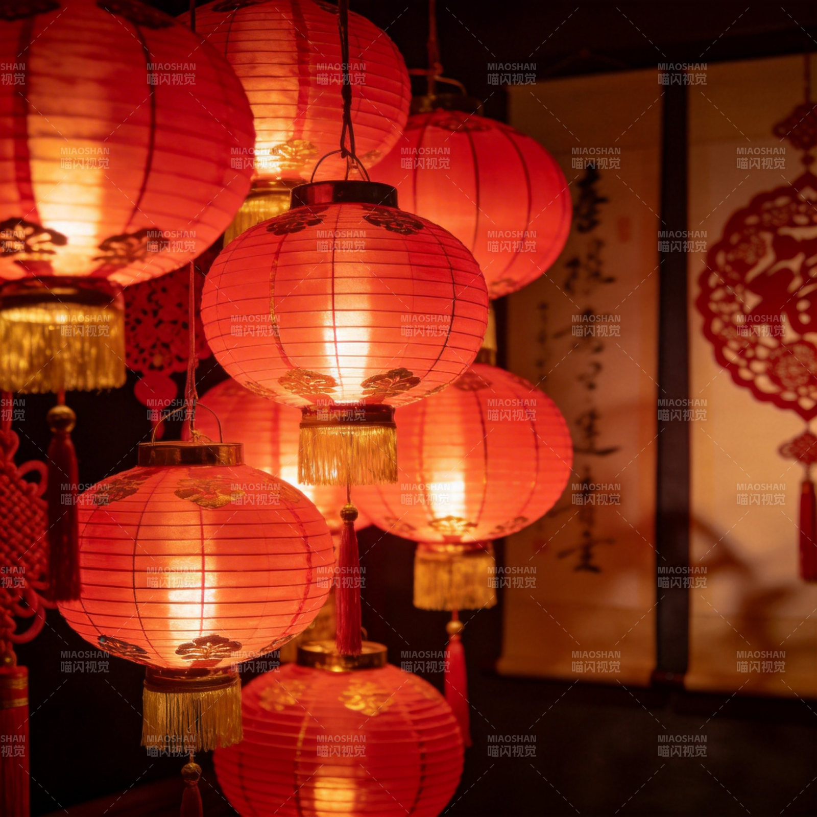 红灯笼映福字图片