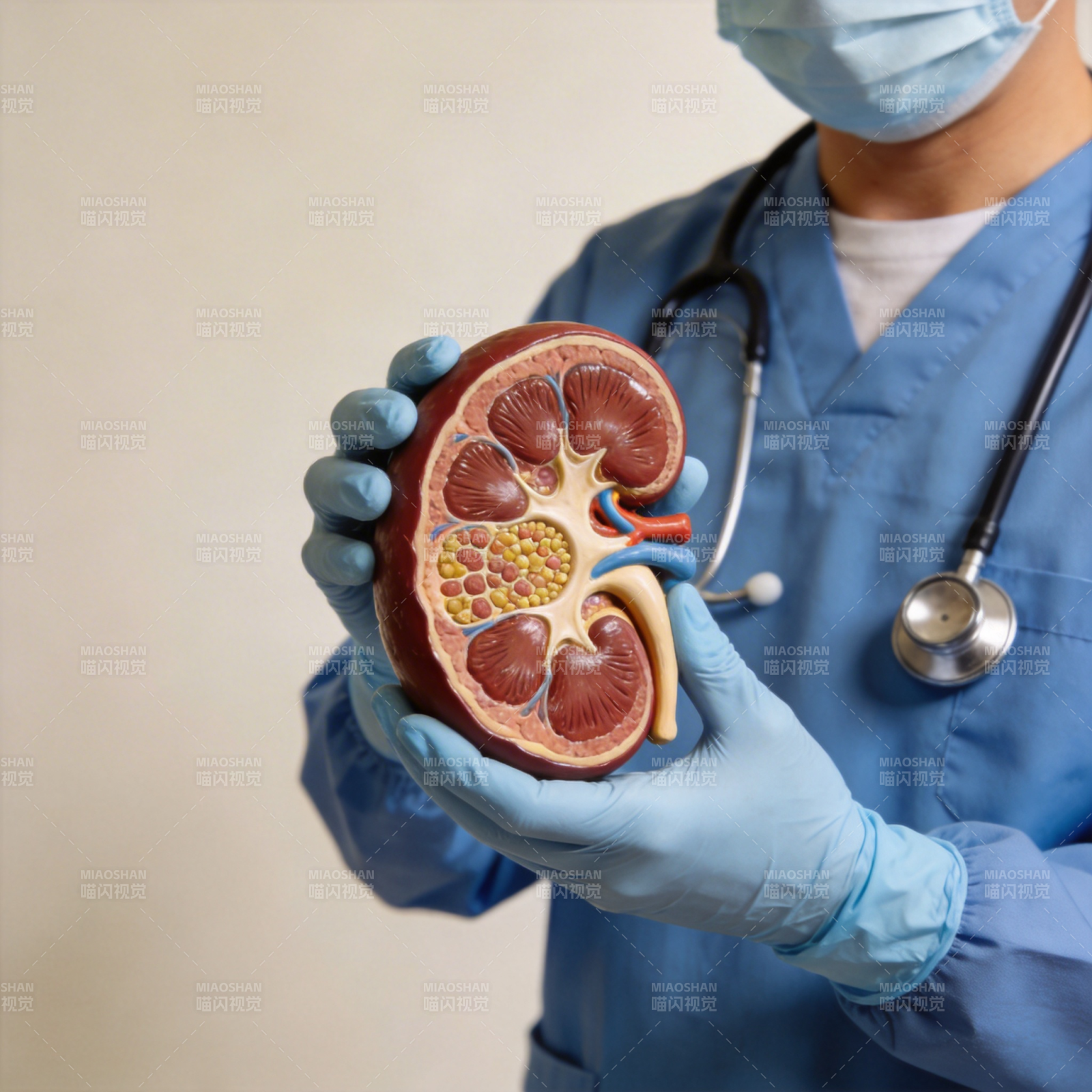 医生展示肾脏模型图片