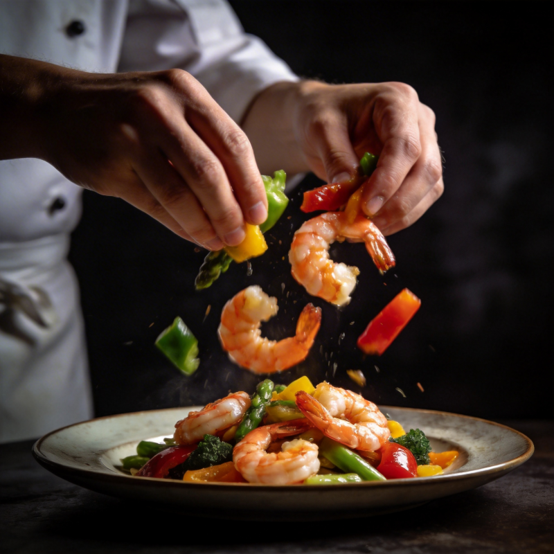 虾仁彩蔬跃盘中图片