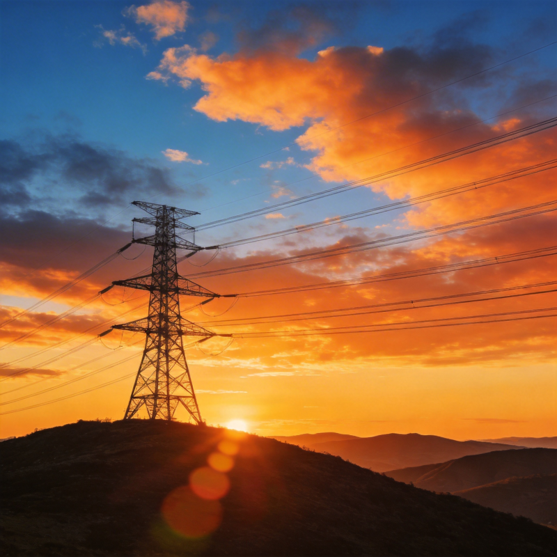 夕阳下的输电塔图片