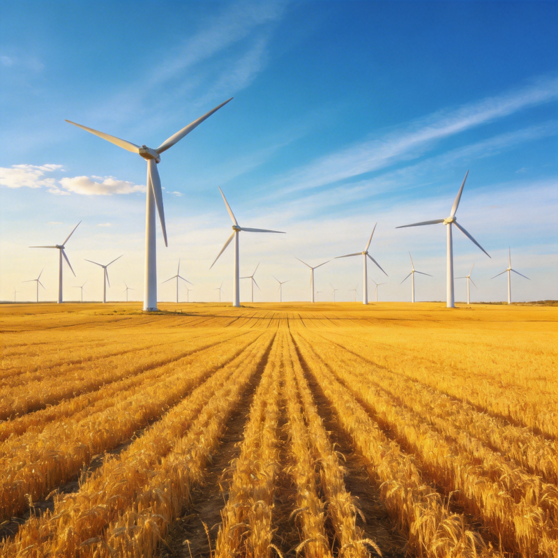 风车田间 蓝天映衬图片